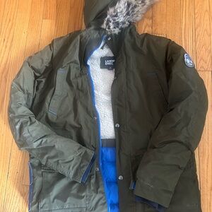 Lands' End Boys Olive Green Down Hooded Winter Coat- Lands End Expedition Parka